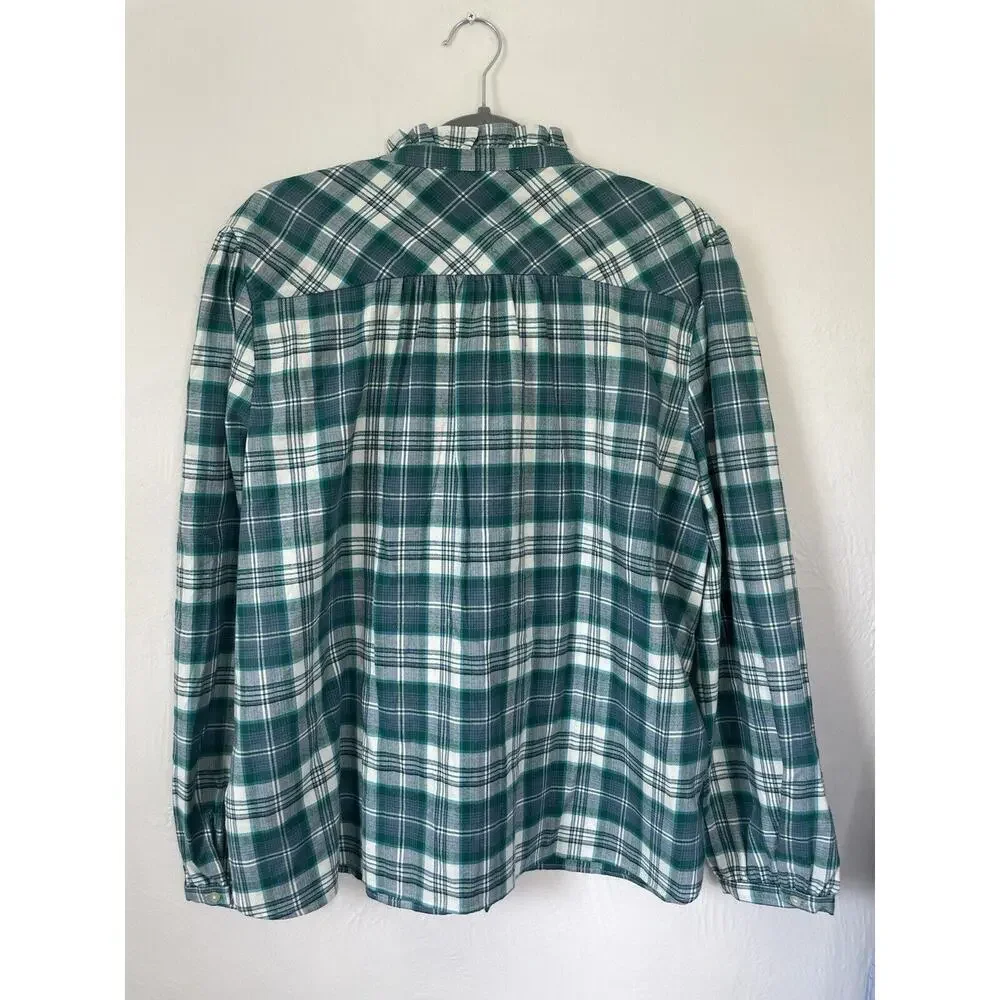 Loft Shirt Size XL Womens Blue Button Front Plaid Ruffle Collar‎ Prairie Top NEW - Picture 10 of 10